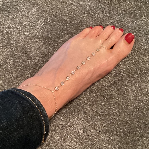 Gold Crystal Ankle Bracelet Toe Foot Chain Bling - Picture 4 of 7